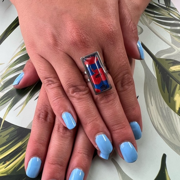 Floral Retro Rectangular Statement Rings, Cottagecore Flower Rings - Picture 9 of 16